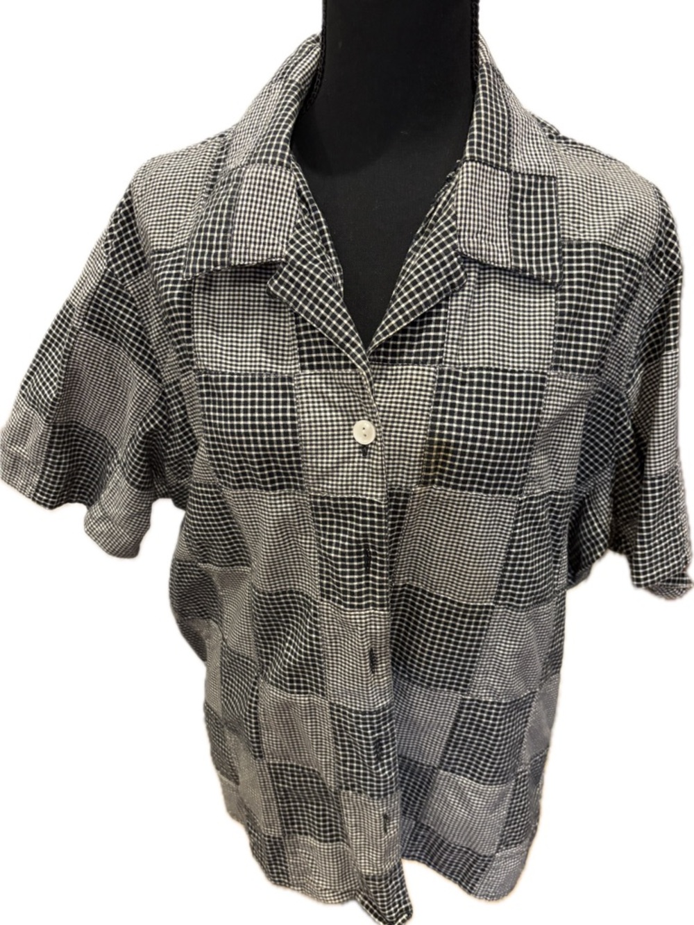 Liz Claiborne Madras Black & White Checked Short-Sleeve Button-Down Shirt